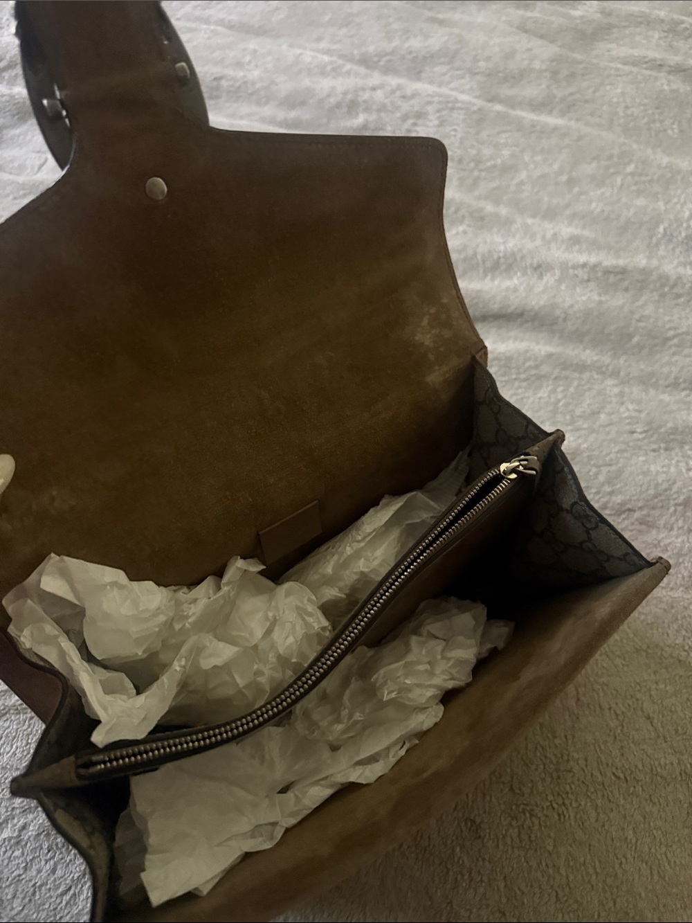 Gucci Brown Beige GG Supreme Canvas Shoulder Bag with Silver Chain - Picture 3 of 3